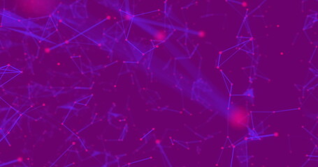 Abstract digital network with glowing lines and nodes on purple background