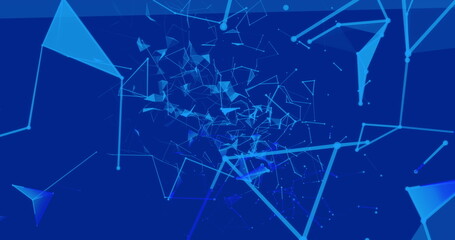 Abstract digital network with blue geometric shapes and connecting lines