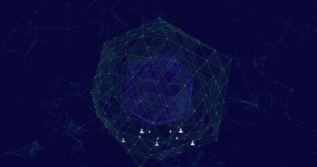 Digital network connections forming geometric shapes in futuristic virtual space