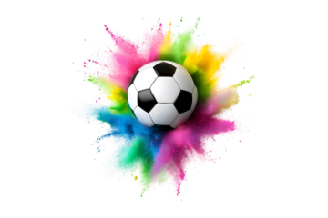 Soccer ball in vibrant color explosion action shot