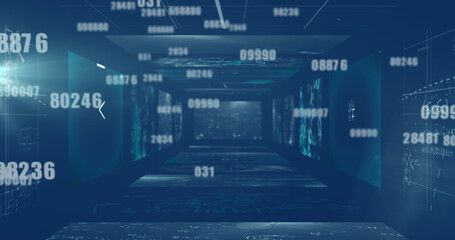 Image of interface with numbers changing, digital screens over statistics recording
