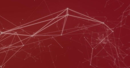 Image of white network of connections moving over red background