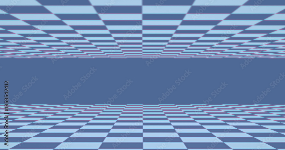 Poster gray checkerboard squares moving at the top and bottom of a gray background