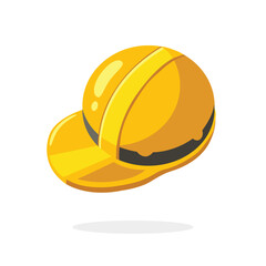 Yellow safety helmet icon designed in cartoon style, isolated on white background.  Head protection for workers