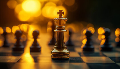 Golden Chess King Piece, Strategy, Game, Victory, Sunset, Board, Leadership, Competition, Power, Tri