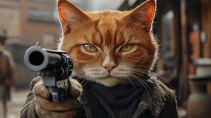 Ginger cat with a gun