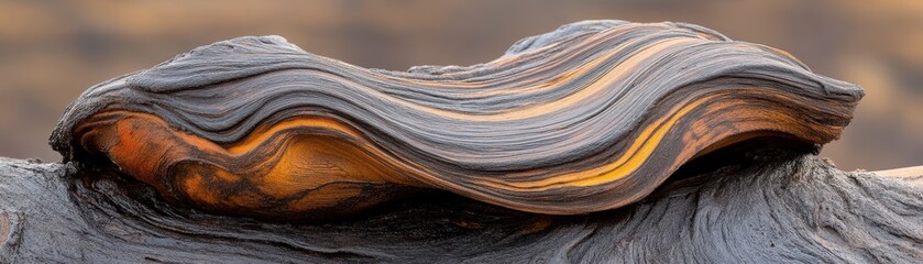 Fototapeta premium A close-up view of a textured rock featuring intricate, wavy patterns etched into its surface, showcasing natural hues of gray and brown, with subtle highlights reflecting light.
