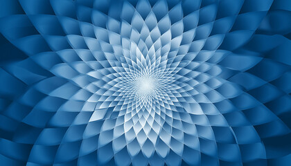 Abstract Blue Floral Mandala Fractal Art, Spiral Design, Geometric Flower