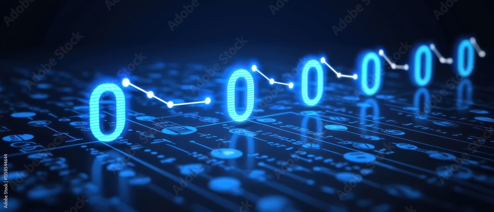 Poster digital data flow: zeros and chart trend in cyberspace