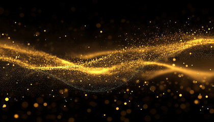 Golden Dust Particles Abstract Background, Sparkling Glittering Waves