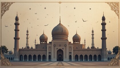 Fototapeta premium taj mahal in agra india Eid Mubarak greeting card background