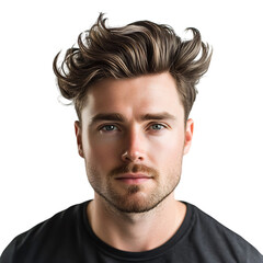A Man with a Textured Quiff Hairstyle Voluminous Isolated on Transparent Background