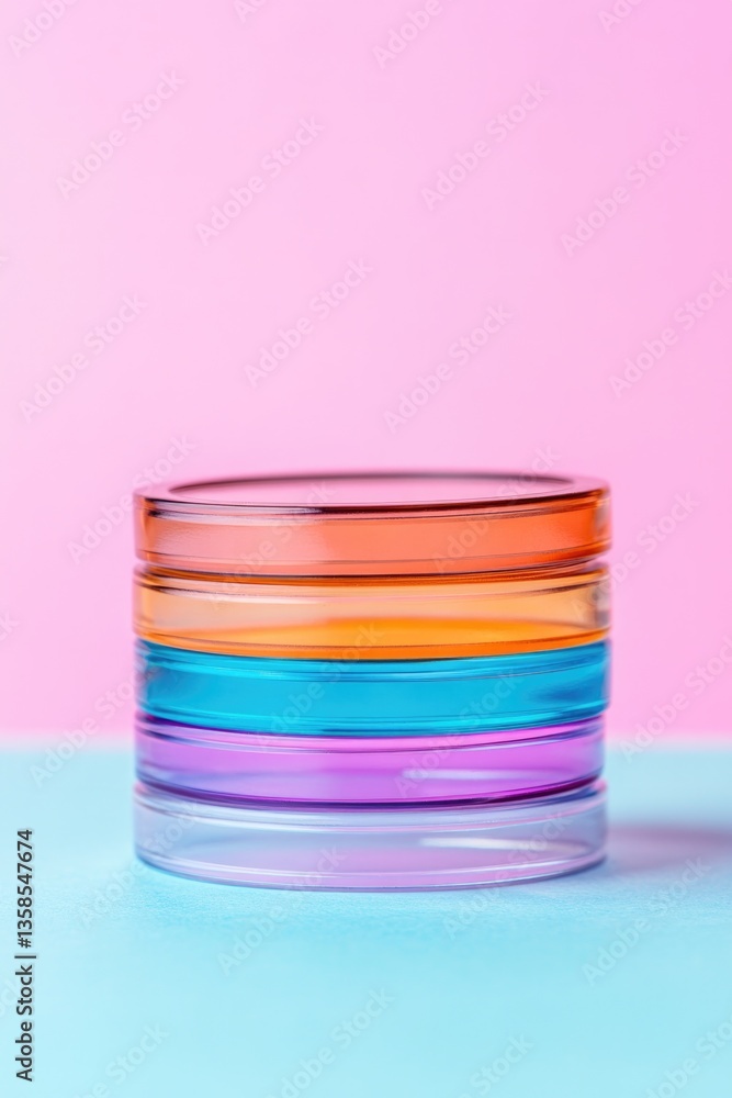 Poster macro shot of colorful game tokens stacked neatly with vibrant colors illuminated by soft light