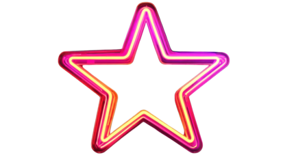 A glowing neon sign in the shape of a star on a transparent background