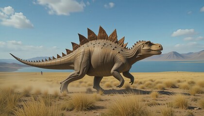 Fototapeta premium Majestic Stegosaurus Roaming Prehistoric Landscape