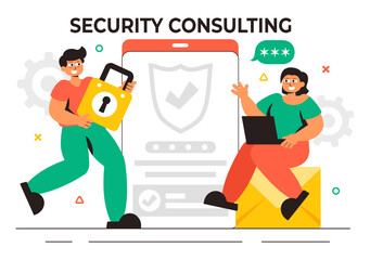 Security Consulting Illustration Featuring Information Technology and Ethical Hackers Conducting Testing, Development, and Cybersecurity Consulting