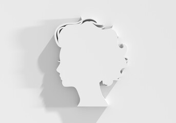 Young woman face side view icon. Elegant silhouette of a female head. Avatar profile sign. 3D render