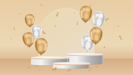 podium and golden baloon realistic  presentation vector