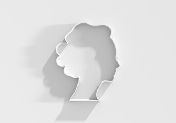 Young woman face side view icon. Elegant silhouette of a female head. Avatar profile sign. 3D render