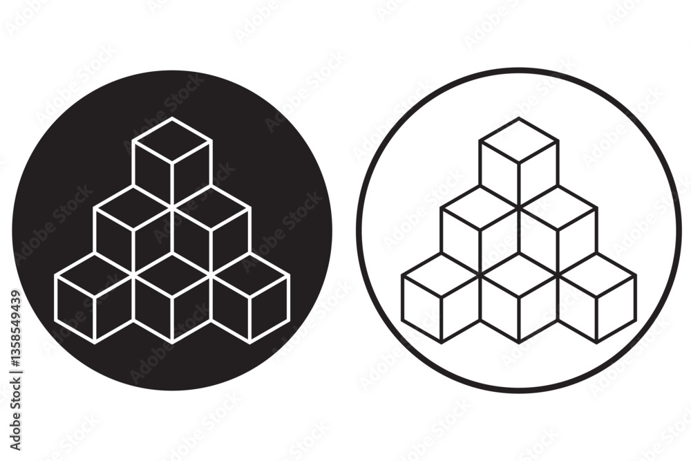 Poster cube icon black line art vector logo set. cube set icons. simple icon shape. linear, silhouette and 