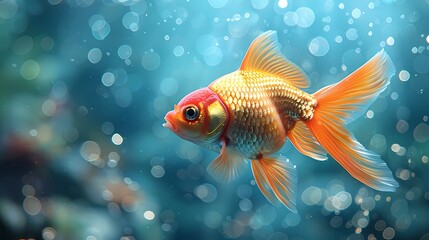 Golden Fantasy: A captivating goldfish swims gracefully, its vibrant scales gleaming, creating a captivating underwater fantasy world.