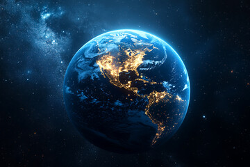 Fototapeta premium Stunning Night View of Earth from Space Showing City Lights and Starry Galaxy