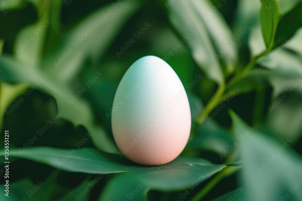 Aufkleber serene image of pastel-colored egg resting against background of soft-focus greenery creating tranqu