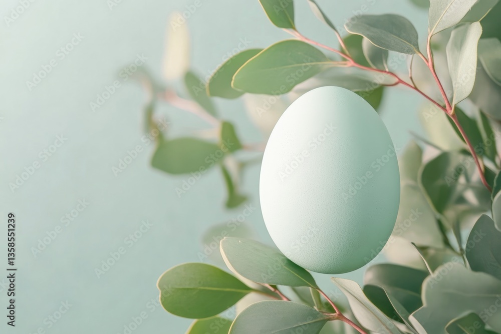 Aufkleber serene image of pastel-colored egg resting against background of soft-focus greenery creating tranqu