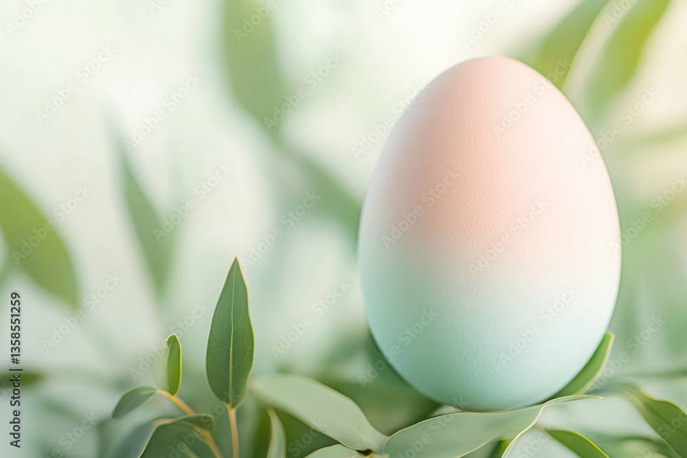 Aufkleber serene image of pastel-colored egg resting against background of soft-focus greenery creating tranqu