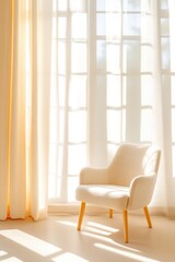 serene therapy room with comfortable armchair and calming decor sunlight streaming through large