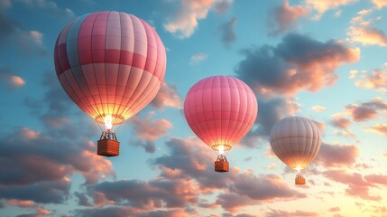 Fototapeta premium Hot air balloons soar through a vibrant sunset sky