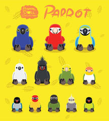 Animal Dolls Parrots Set Cartoon Vector Illustration