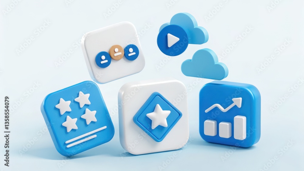 Poster digital icons in harmony: showcasing a collection of modern, 3d-rendered digital icons with a pastel