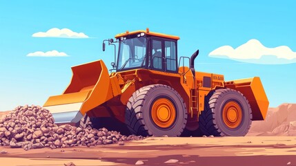 Large orange bulldozer moving rocks