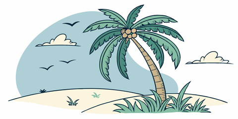 Bright and tropical palm tree vector, ideal for summer holiday designs and beach-themed projects.
