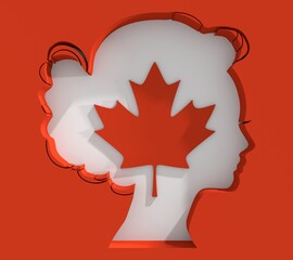 Woman avatar profile view. Politics, government, parliamentary democracy and political life. Flag of Canada. 3D render