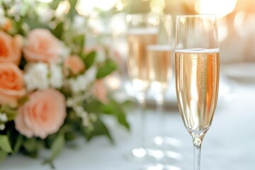 table set for chic bachelorette party with elegant thematic decorations champagne flutes and floral arrangements captured
