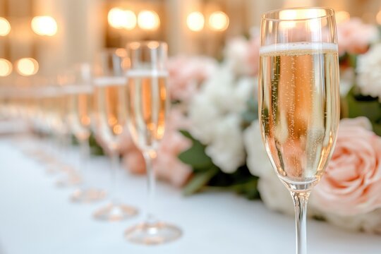 table set for chic bachelorette party with elegant thematic decorations champagne flutes and floral arrangements captured