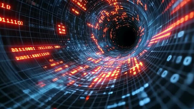 Captivating Digital Tunnel of Glowing Binary Code Vibrant Flow of Data and Technology in Mesmerizing Colors