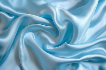 Obraz premium Close-up of flowing light blue silk fabric with smooth texture and folds.