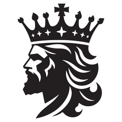 Crowned King Head Silhouette Vector Illustration for Leadership Designs