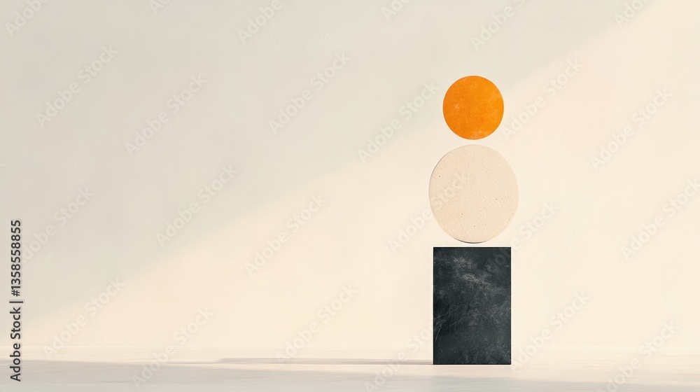 Poster abstract design image showcasing concepts of balance and equilibrium with minimalist geometrical sha