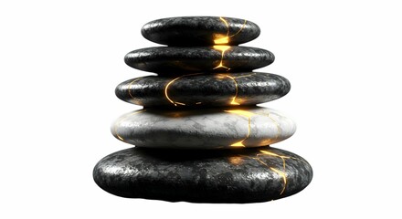 Glowing Cracked Stones Stack Balance Zen Spa Wellness