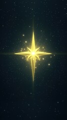 A vibrant, radiant star shines brightly at the center of a deep, dark sky, surrounded by a scattering of twinkling stars, creating a mesmerizing cosmic scene.