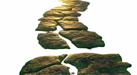 Stone Path Winding Through Lush Green Moss