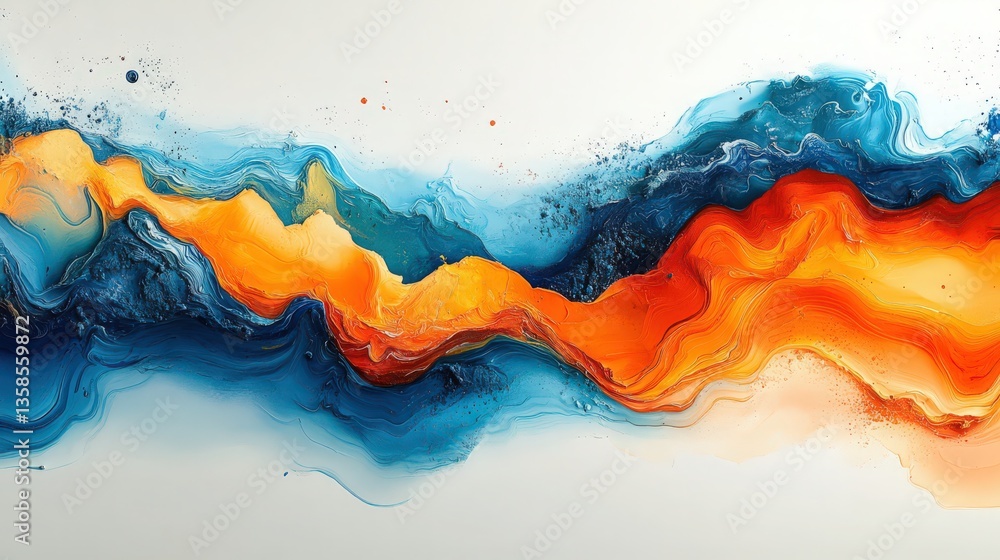 Poster dynamic interplay of fluid forms abstract painting with warm and cool colors