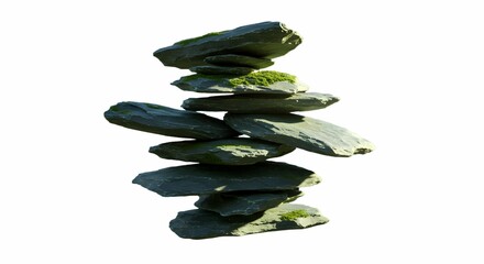 Balanced Stacked Stones with Moss in Nature