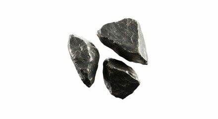 Black Rocks Isolated on White Background for Design
