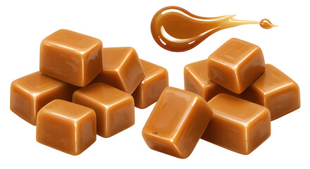 Caramel candies and caramel sauce isolated. Caramel candies and caramel sauce isolated.on transparent background.