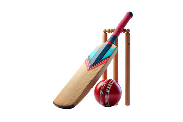Cricket bat ball and stumps ready for action,